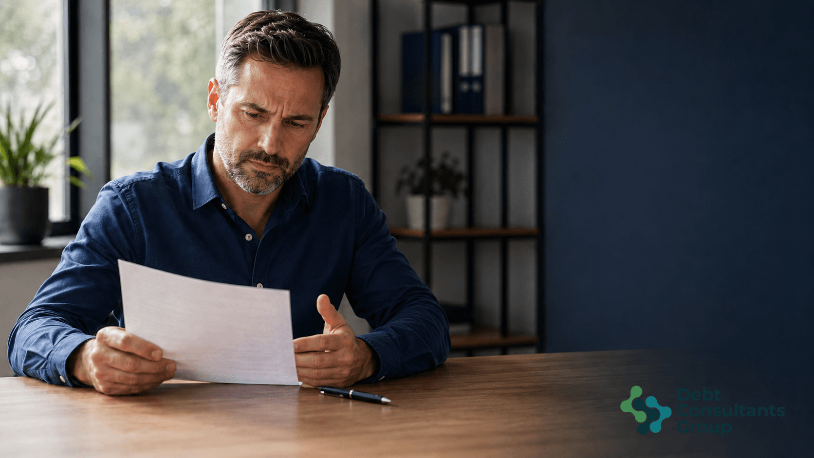 Business owner reviewing financial documents, merchant cash advances, while transitioning from merchant cash advance financial stress toward stability with strategic financial pathways and business growth indicators.