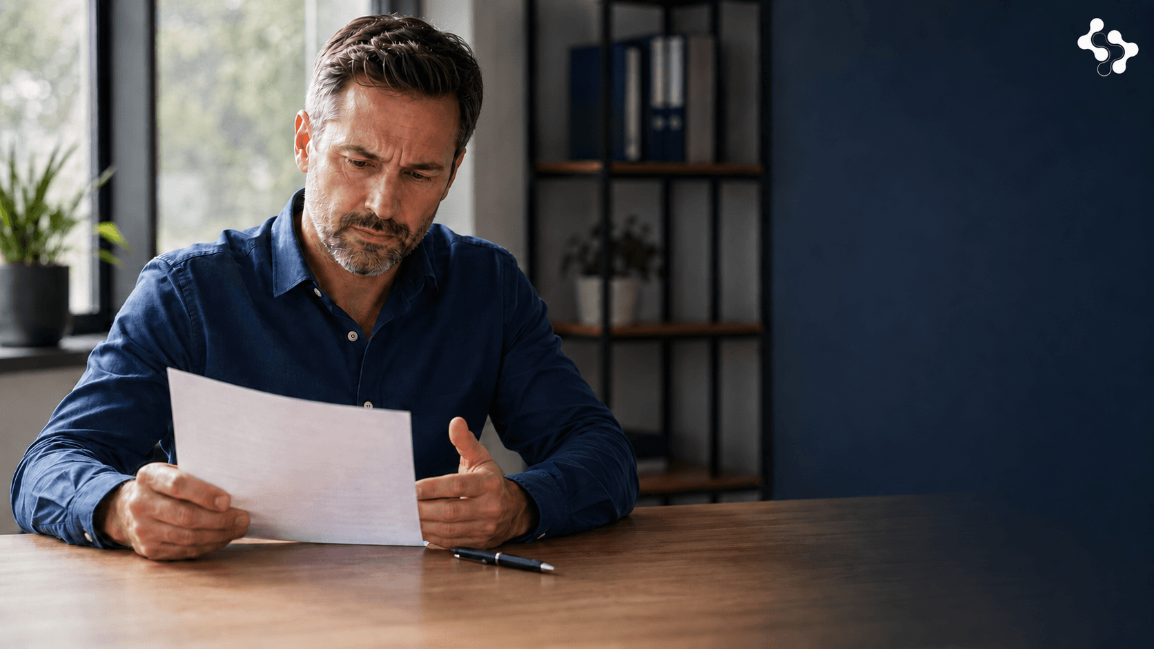 Business owner reviewing financial documents, merchant cash advances, while transitioning from merchant cash advance financial stress toward stability with strategic financial pathways and business growth indicators.