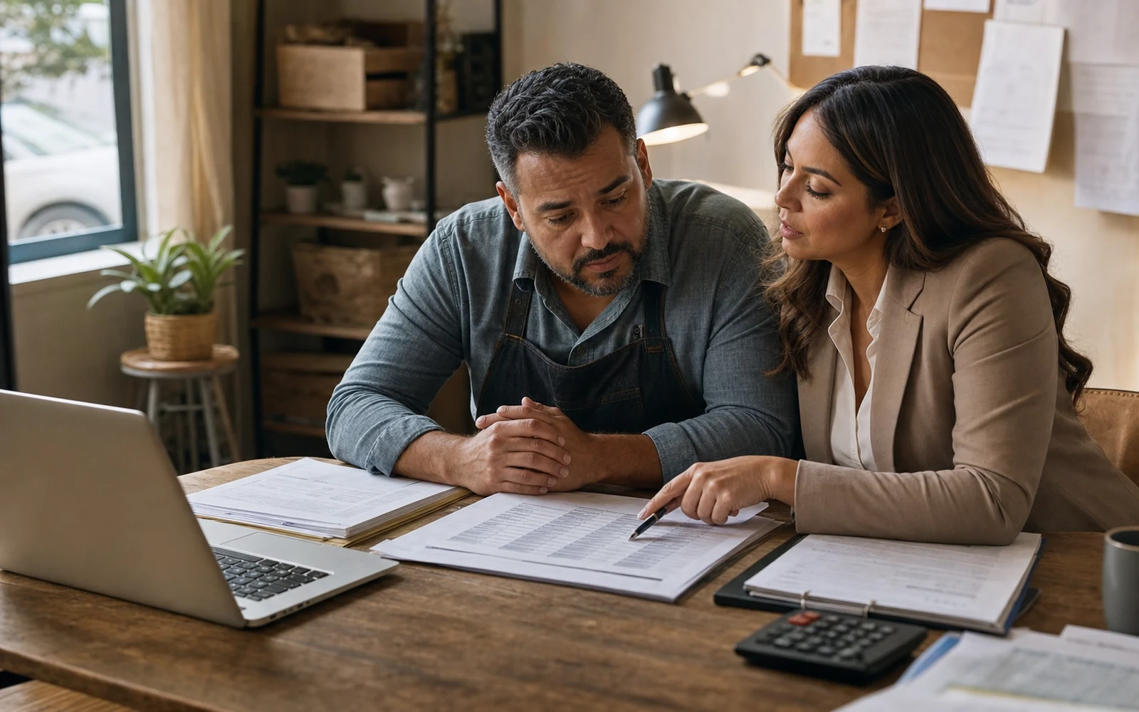 Business owner reviewing settlement options with an advisor in a private office.